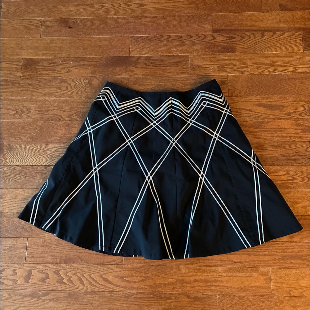 SPANNER Black A-Line Skirt with White Stripes